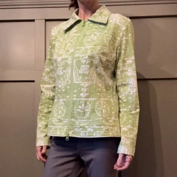 Clara Sun Woo Aztec Tribal Printed Jacket Green White Full Zip Cotton Size Large - Picture 3 of 14